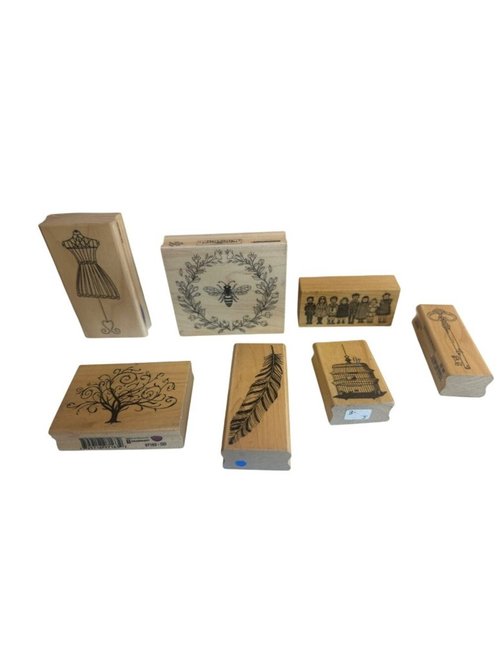 Rubber Stamps Wood Blocks Unique Designs Like Dress Form Bee Wreath Birdcage